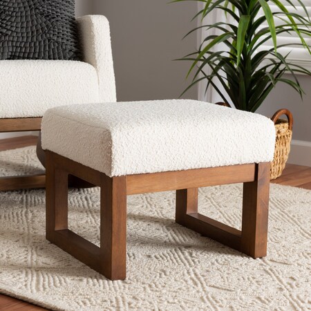 Baxton Studio Yashiya MidCentury OffWhite Boucle Upholstered and Walnut Brown Finished Wood Ottoman Footstool 225-12926-ZORO